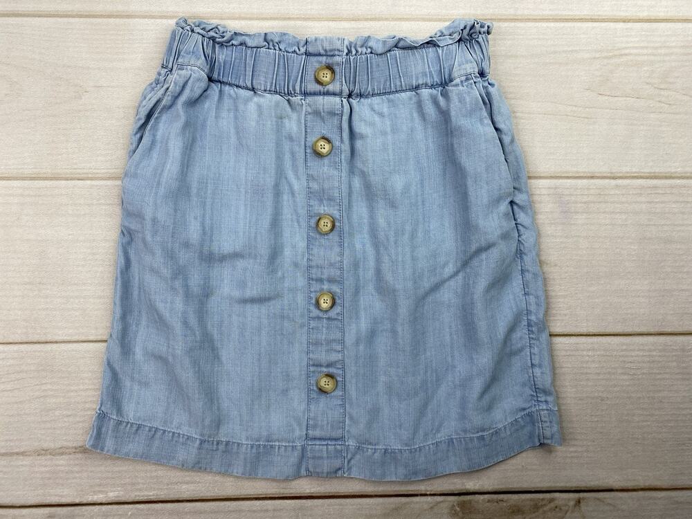 Loft Skirt XSP Blue Chambray Denim Look Lyocell Ruffled Pull On Pockets Flowy